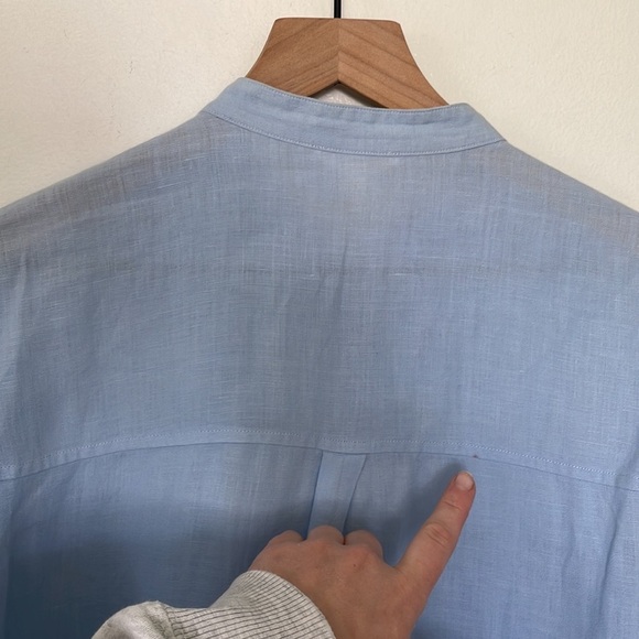 Eileen Fisher | 100% Organic Irish Linen Blue Collarless Button Down Tunic XS - Picture 11 of 13